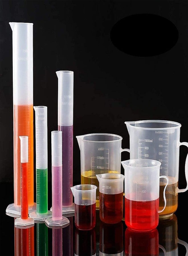 SPYLX Plastic Graduated Cylinders & Plastic Beakers 5pcs Plastic Graduated Cylinders 10ml 25ml 50ml 100ml 250ml & 5pcs Plastic Beakers 50ml 100ml 250ml 500ml1000ml Clear 10pcs - Image 1